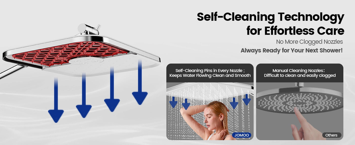 The Self-Cleaning Technology of JOMOO 12" Rain Shower Head for Effortless Care (S270010-2C02-ID11)