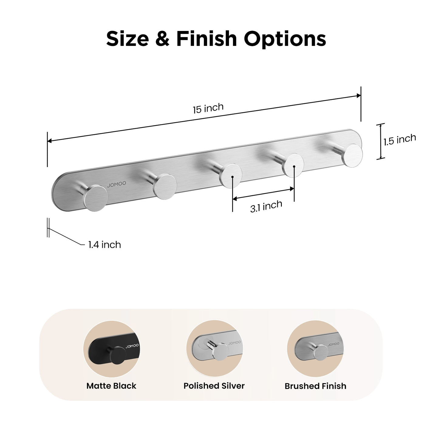The Size of JOMOO 2 Pack Heavy Duty Adhesive Wall Hooks,Brushed Nickel (P9352G5-7CG-ID11) 