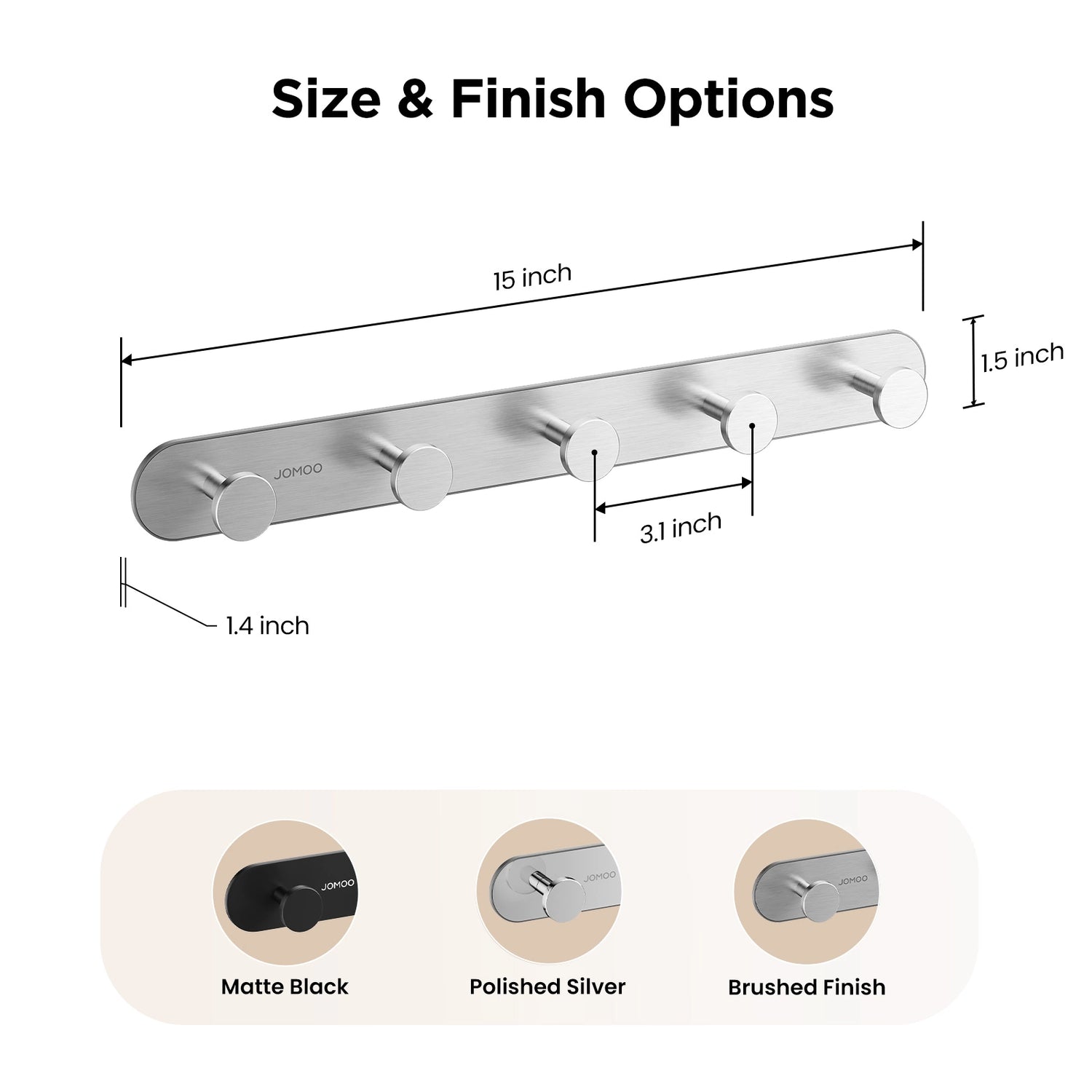 The Size of JOMOO 2 Pack Heavy Duty Adhesive Wall Hooks,Brushed Nickel (P9352G5-7CG-ID11) 