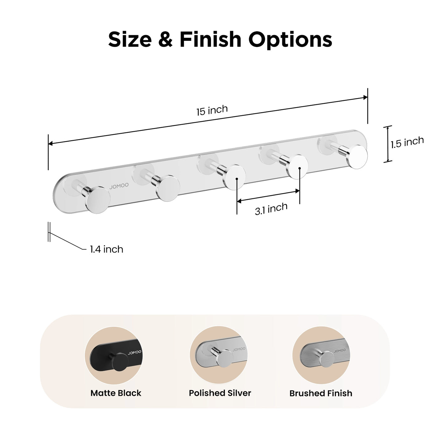 The Size of JOMOO 2 Pack Heavy Duty Adhesive Wall Hooks, Chrome (P9352G5-ABG1-ID11) 