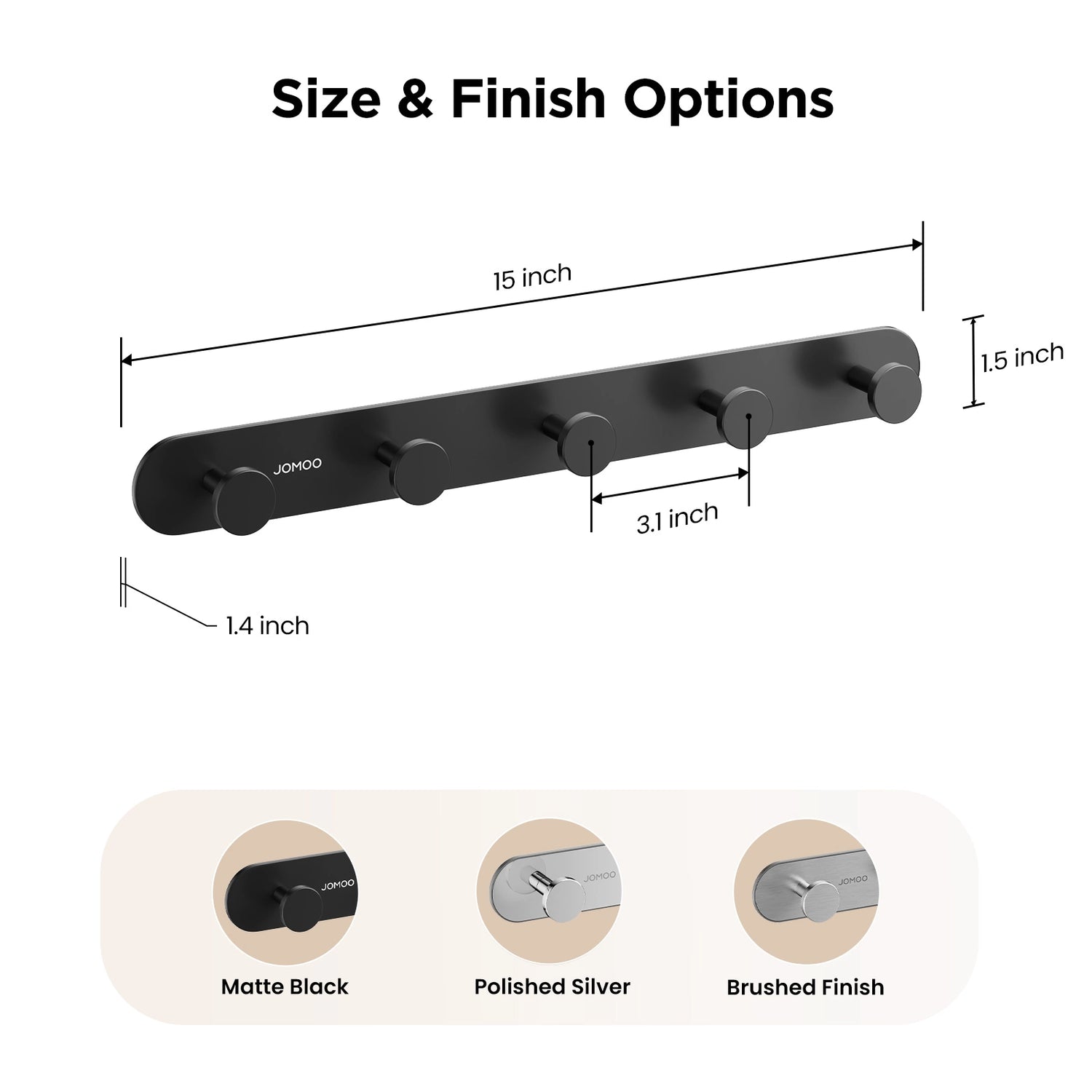 The Size of JOMOO 2 Pack Heavy Duty Adhesive Wall Hooks, Matte Black (P9352G5-P1G-ID11) 