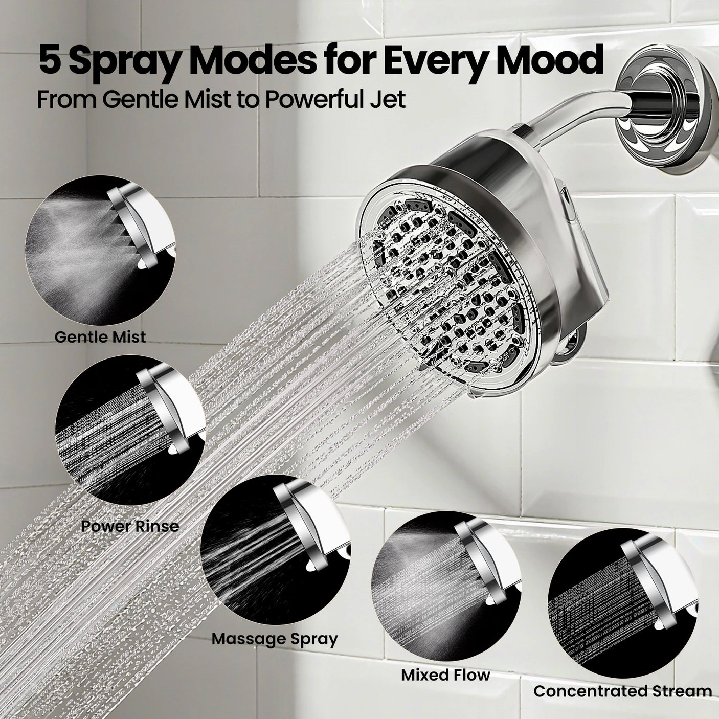 Use JOMOO 5 Spray Modes Showerhead for Every Mood