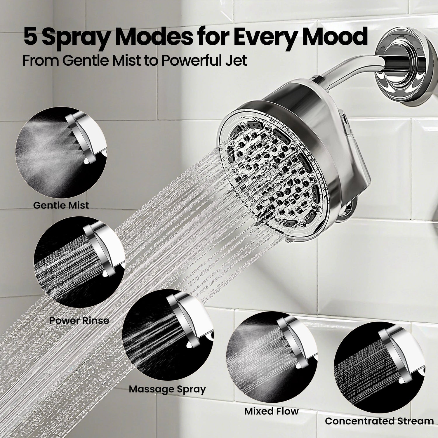 Use JOMOO 5 Spray Modes Showerhead for Every Mood
