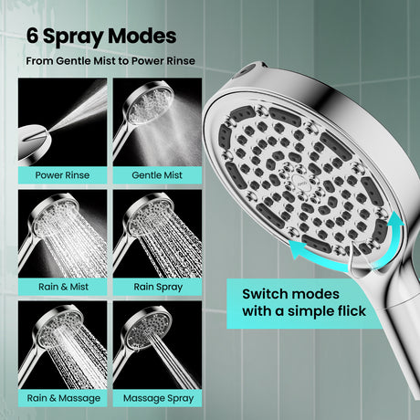 Versatile Handheld Shower Head with 6 Sprays ‎(S001016-2C01-ID11)