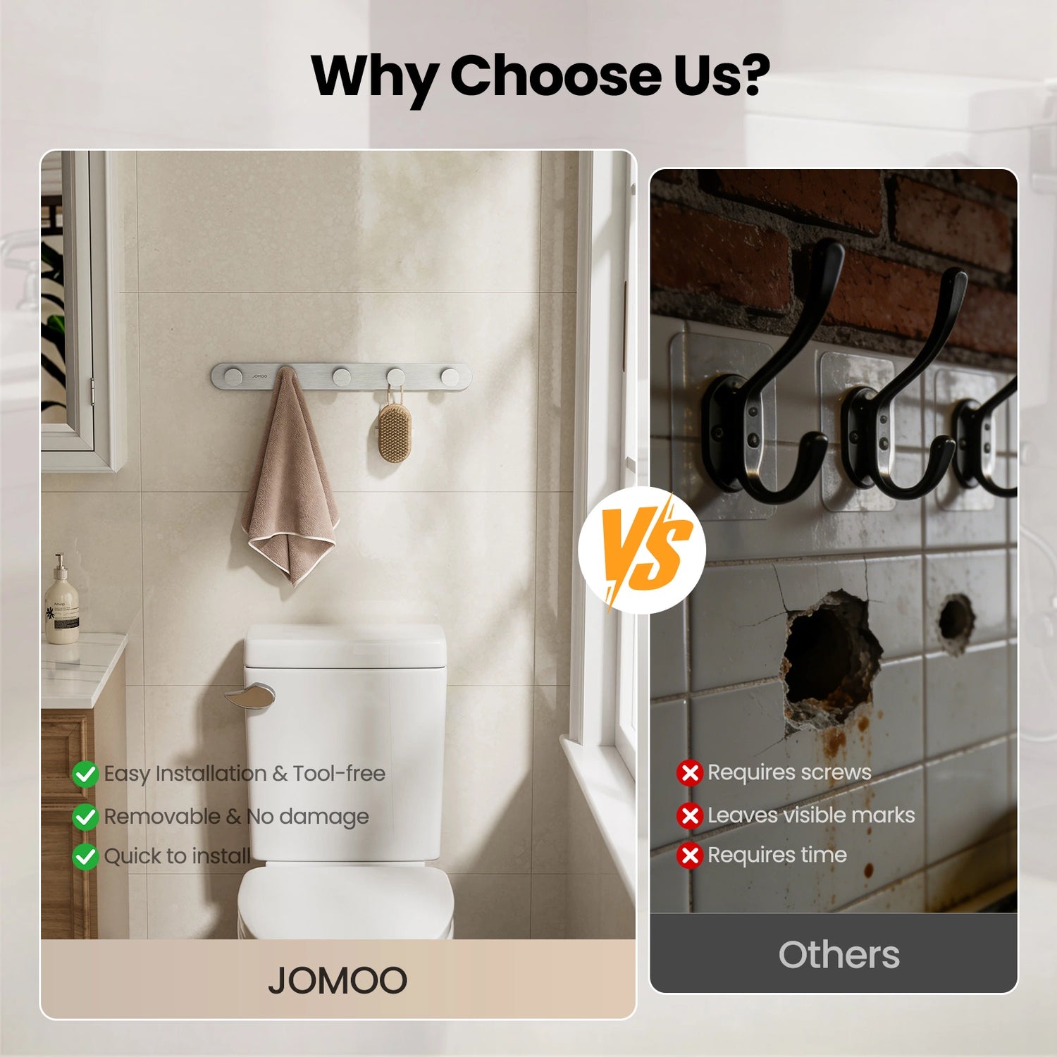 Why Choose JOMOO 2 Pack Heavy Duty Adhesive Wall Hooks, Brushed Nickel (P9352G5-7CG-ID11) ？