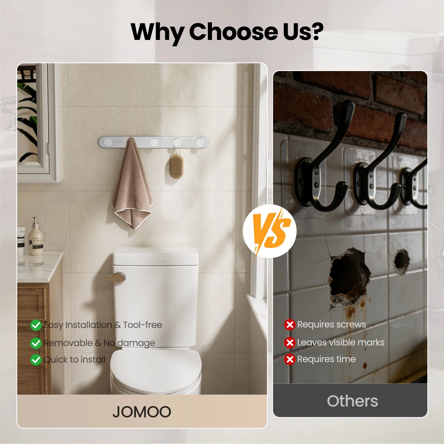 Why Choose JOMOO 2 Pack Heavy Duty Adhesive Wall Hooks, Chrome (P9352G5-ABG1-ID11)  ？