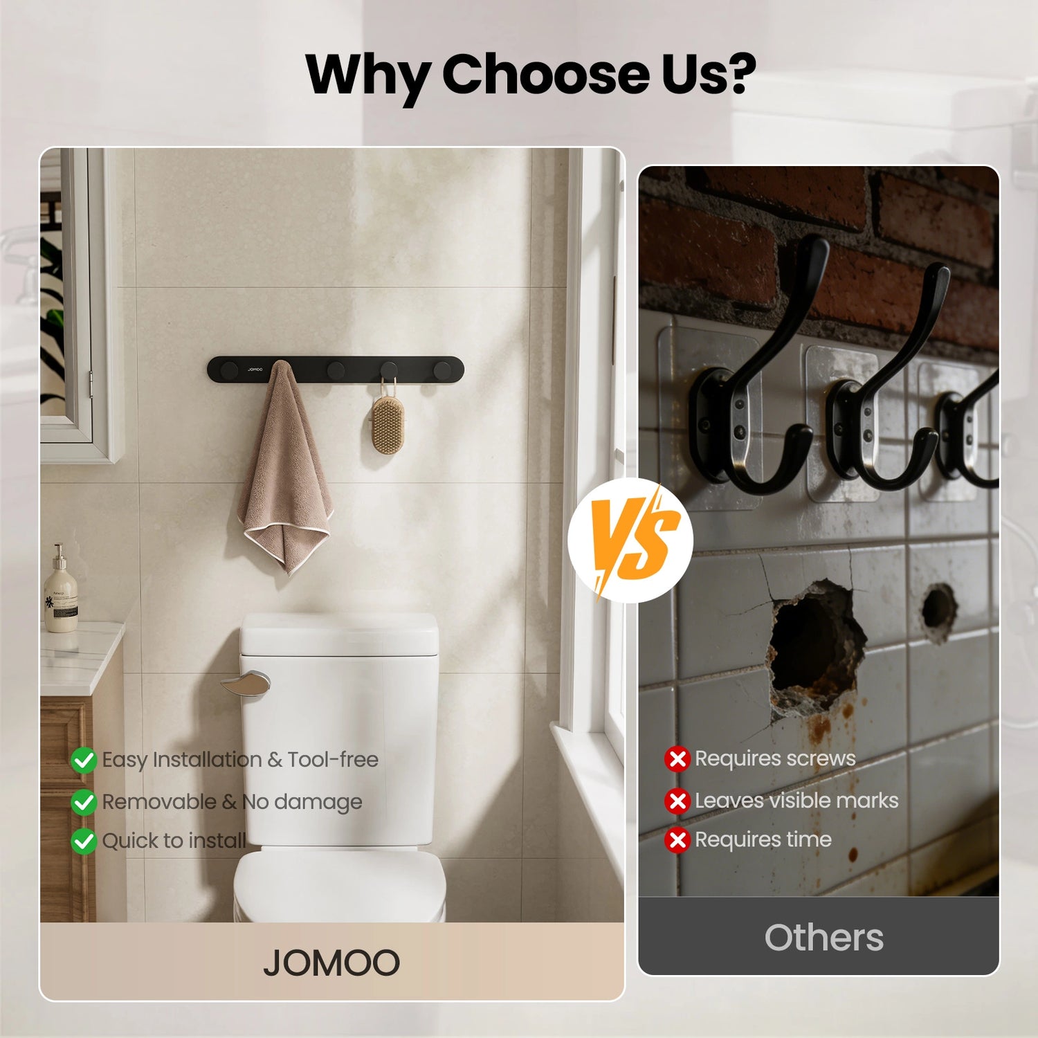 Why Choose JOMOO 2 Pack Heavy Duty Adhesive Wall Hooks, Matte Black (P9352G5-P1G-ID11)  ？